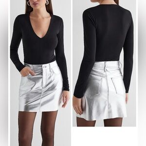 NEW EXPRESS High Waisted Metallic Silver Mini Skirt Y2K size 6